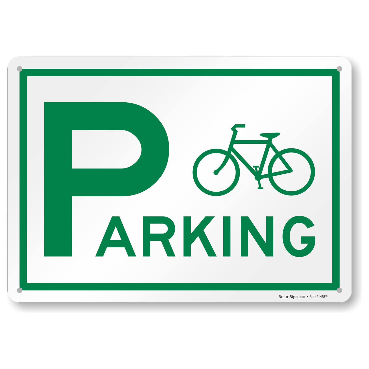 SmartSign 10 x 14 inch “Bicycle Parking” Metal Sign With Bicycle Graphic, 40 mil Laminated Rustproof Aluminium, White and Green, Made in USA