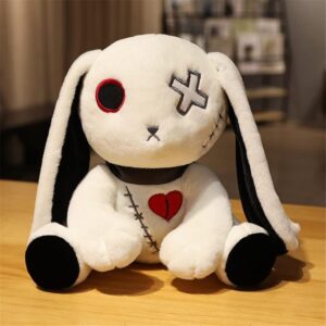 12in Creepy Goth Bunny Plush Crazy Rabbit Plushie Toys, Spooky Bunny Stuffed Animal Doll for Halloween Easter Christmas Birthday Gift (White)