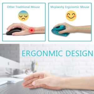 Mcpiwohy Ergonomic Mouse, Optical Vertical Mouse Rechargeable USB Mouse 2.4GHz Wireless Mouse with 6 Buttons,3 Adjustable 1200/1600/2400 DPI for Laptop, Desktop, PC, MacBook (Blue)