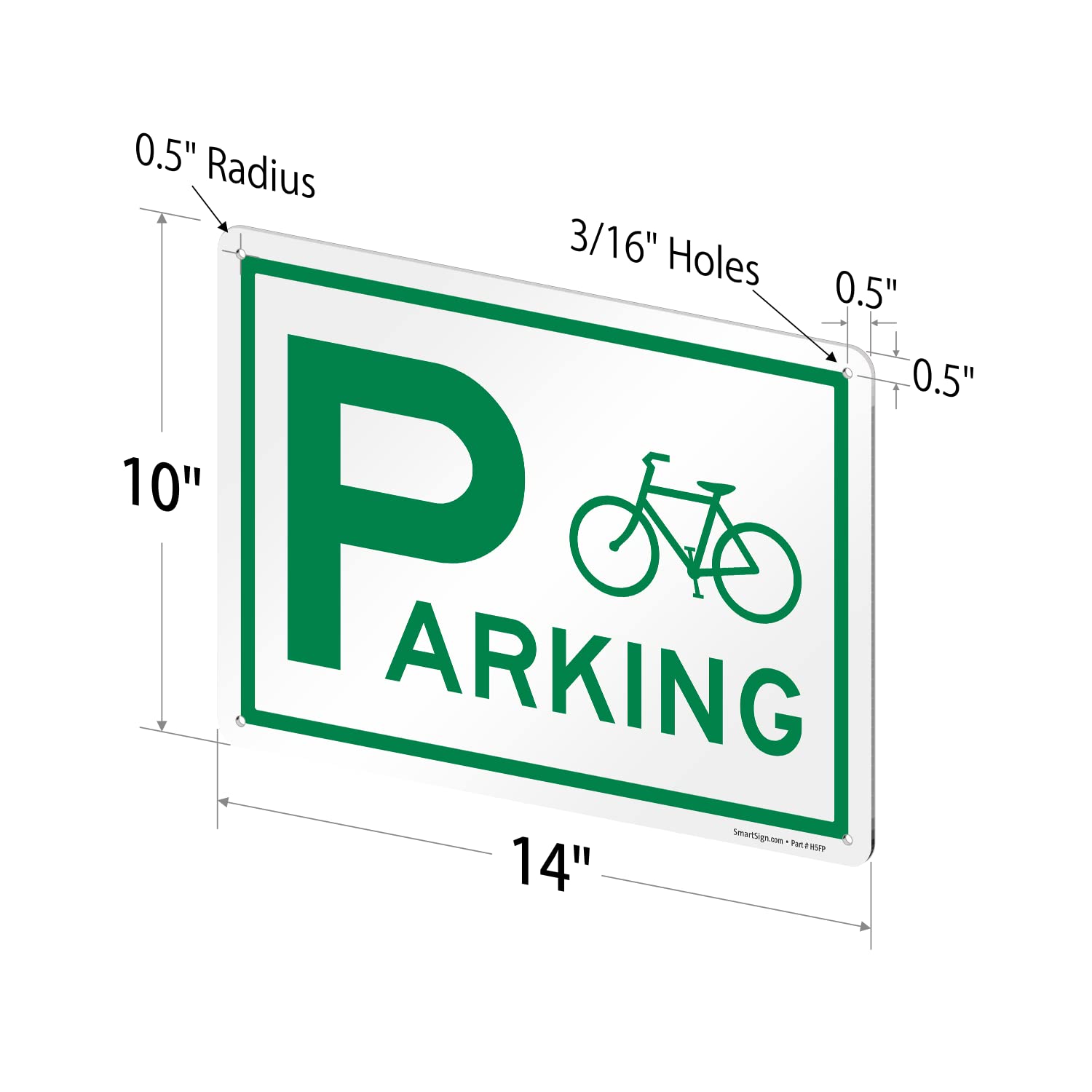 SmartSign 10 x 14 inch “Bicycle Parking” Metal Sign With Bicycle Graphic, 40 mil Laminated Rustproof Aluminium, White and Green, Made in USA