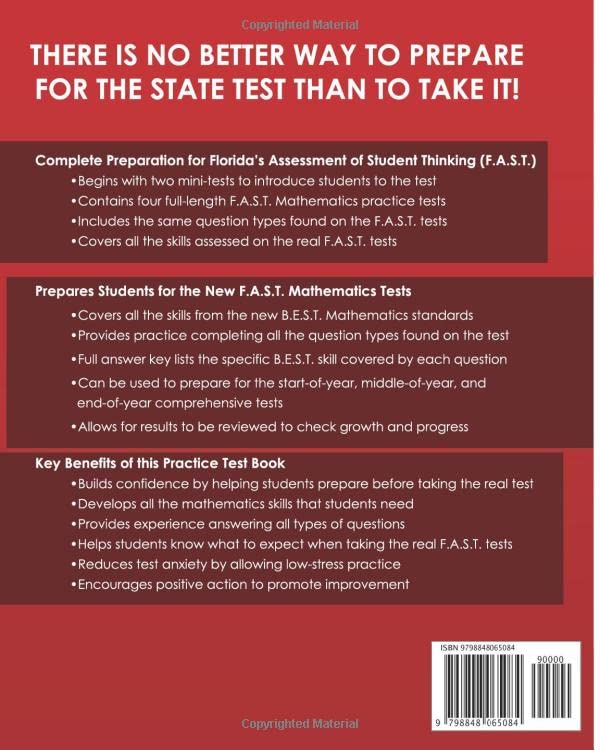 FLORIDA TEST PREP F.A.S.T. Practice Test Book F.A.S.T. Mathematics Grade 5: Covers the New B.E.S.T. Mathematics Standards