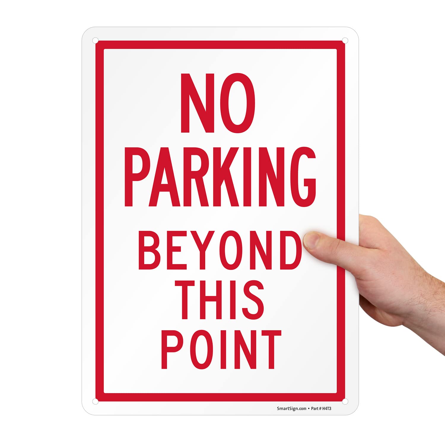 SmartSign 14 x 10 inch “No Parking Beyond This Point” Metal Sign with Pre-Cleared Holes, 40 mil Laminated Rustproof Aluminium, White and Red, Made in USA