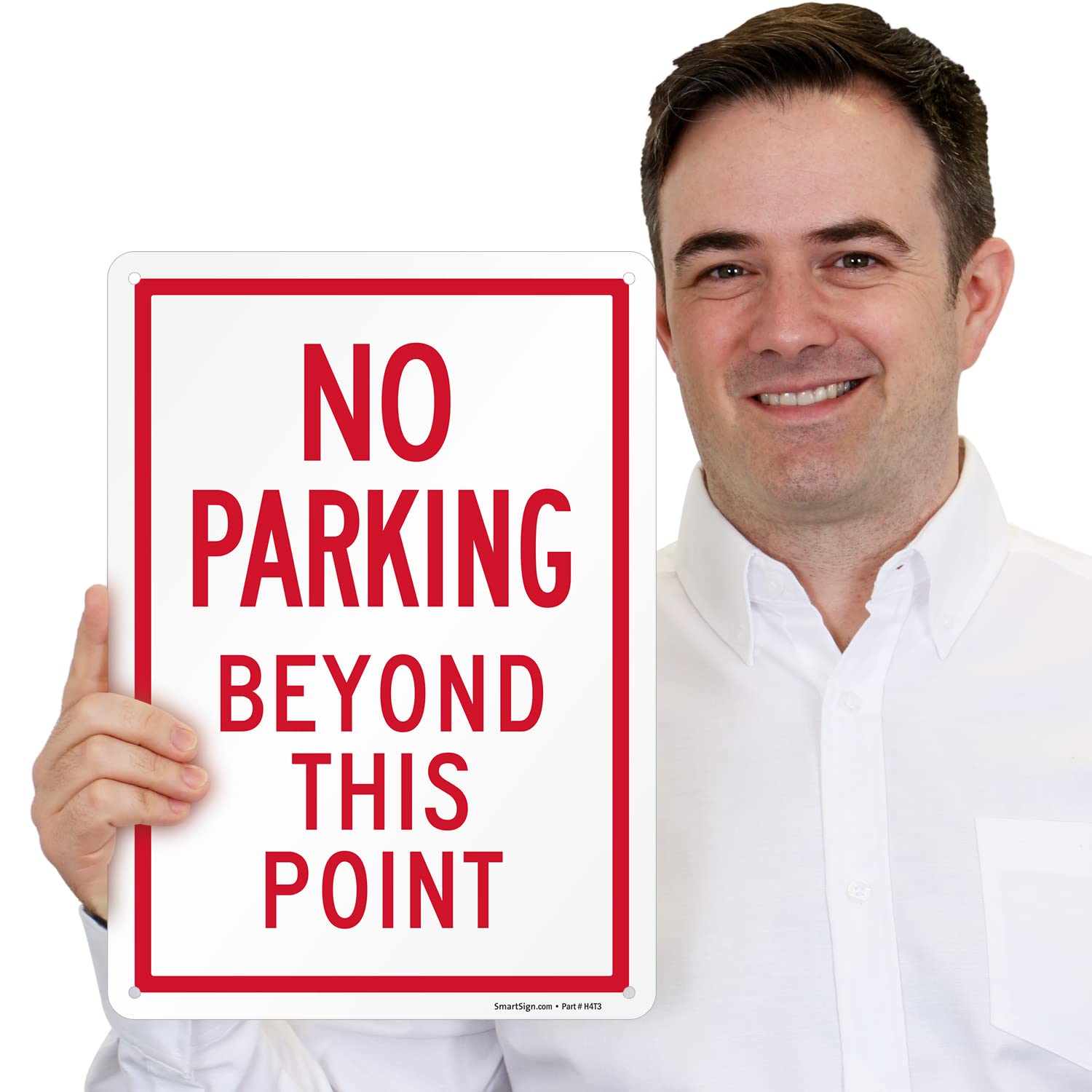 SmartSign 14 x 10 inch “No Parking Beyond This Point” Metal Sign with Pre-Cleared Holes, 40 mil Laminated Rustproof Aluminium, White and Red, Made in USA