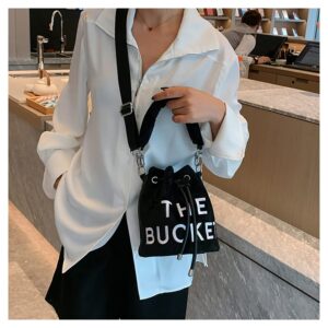 The Bucket Bag for Women, Bucket Bag in 2022 FA, Trendy Embroidered Plush Crossbody Bag for Girls, Trendy Drawstring Handbag (Black)