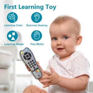 LKNUIYIE Kids Realistic TV Remote Control with Soft Light and Sound, Early Educational Learning Remote Toy with 3 Different Language, Musical Remote Toy for 6 Months+ Toddlers Boys or Girls