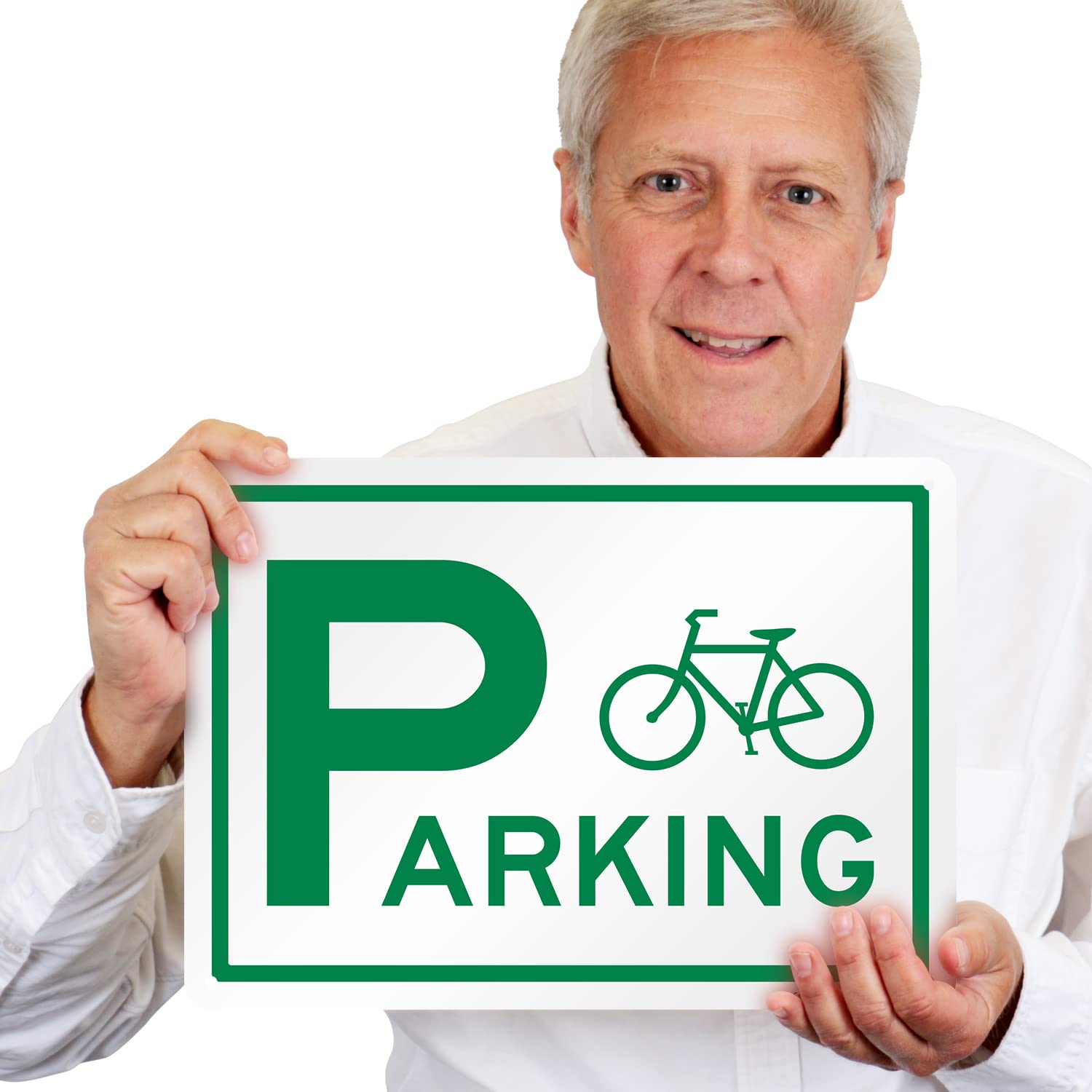 SmartSign 10 x 14 inch “Bicycle Parking” Metal Sign With Bicycle Graphic, 40 mil Laminated Rustproof Aluminium, White and Green, Made in USA