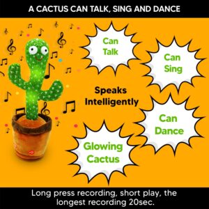 Majesty Trends Dancing Cactus Toy Talking Singing Plush Toy Mimicking Repeats What You Say, Have Recording & 120 Funny Musical Songs Wiggly Dance with Lighting Funny Kids Gift