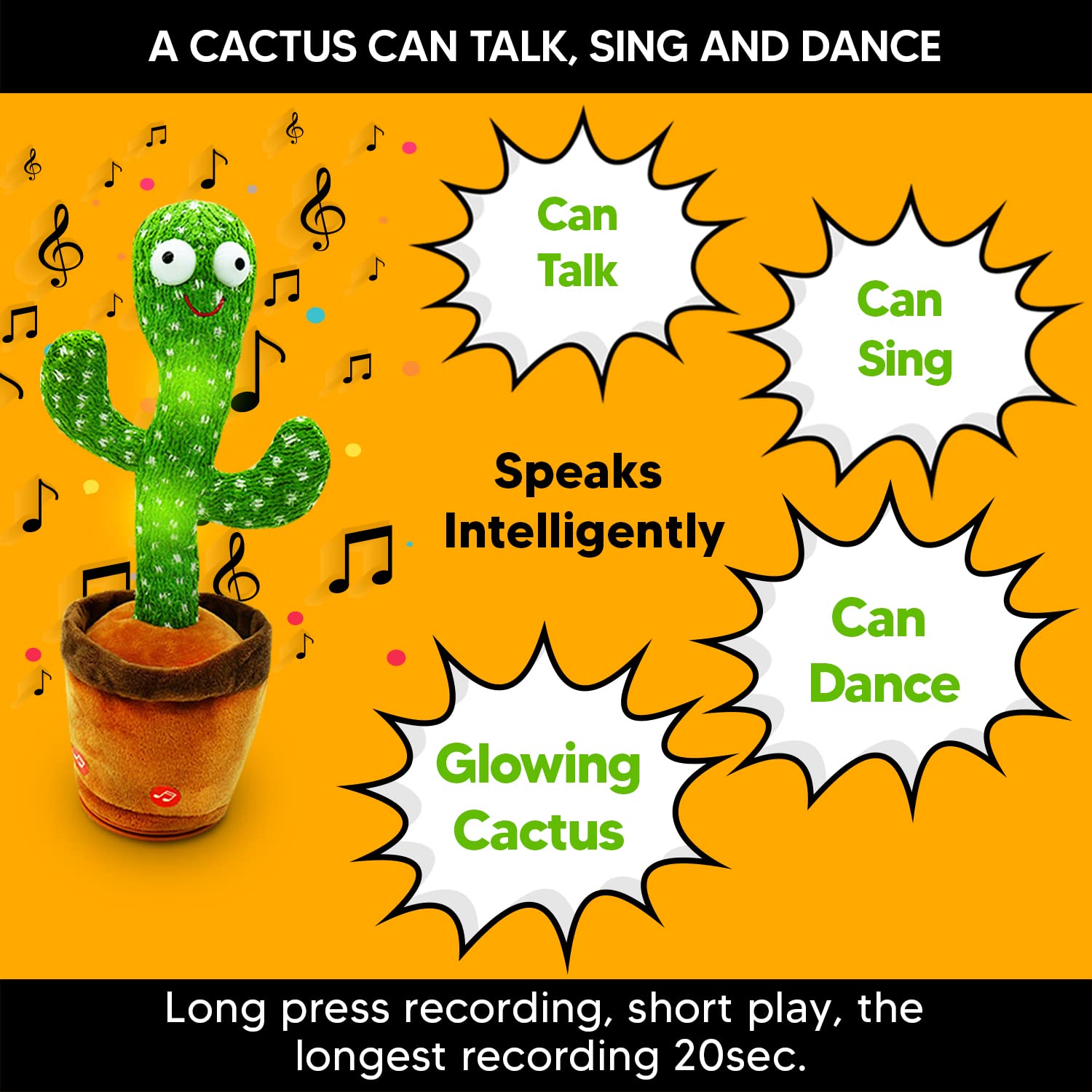 Majesty Trends Dancing Cactus Toy Talking Singing Plush Toy Mimicking Repeats What You Say, Have Recording & 120 Funny Musical Songs Wiggly Dance with Lighting Funny Kids Gift