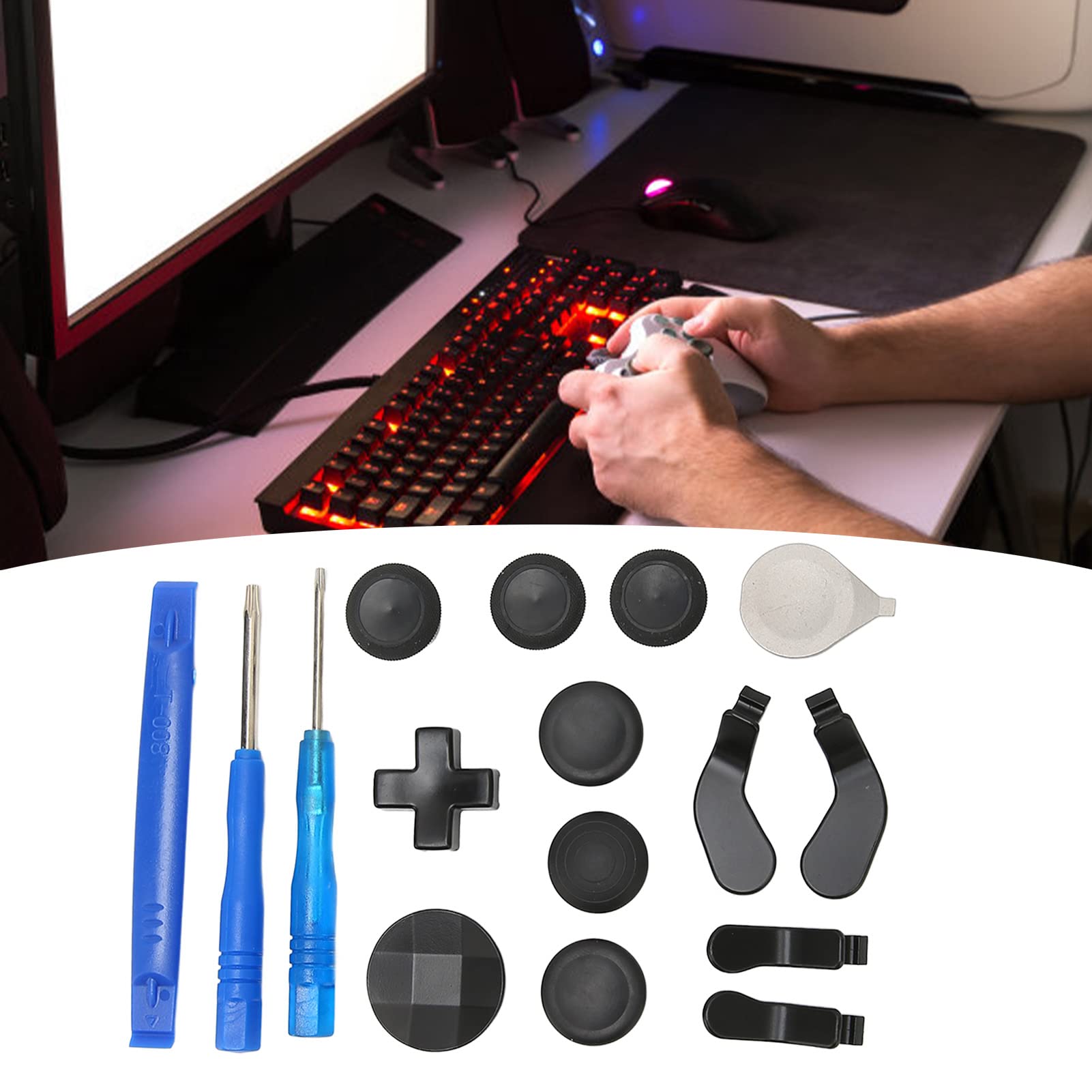 Replacement Magnetic Buttons Kit, Textured Grip Design Prevent Slippage, Personalized Experience, Gaming Accessory Replacement for Elite Series 2 (Plating Black)