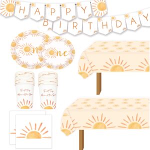 first trip inspired around the sun birthday decorations 102pcs boho one sun 1st birthday paper plates napkins cups and table cloth you are my sun sunshine party supplies boho one sun 1st birthday decoration