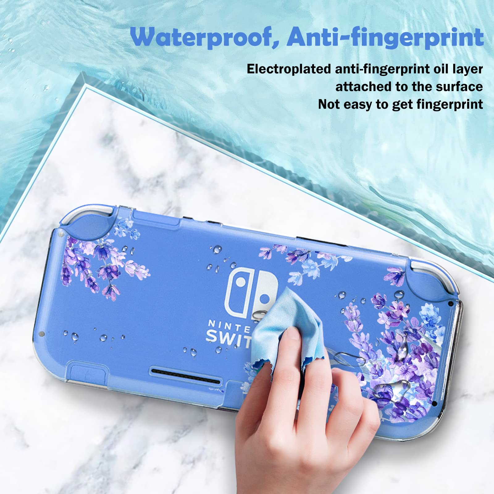 DLseego Purple Lavender Flower Floral Clear Switch Lite Protective Case 2-Piece Split Full Wrap PC Hard Shell Anti-Scratch All-Round Protection Cover for Switch 2019 Model