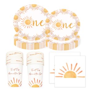 First Trip Inspired Around The Sun Birthday Decorations 102pcs Boho One Sun 1st Birthday Paper Plates Napkins Cups and Table Cloth You Are My Sun Sunshine Party Supplies Boho One Sun 1st Birthday Decoration