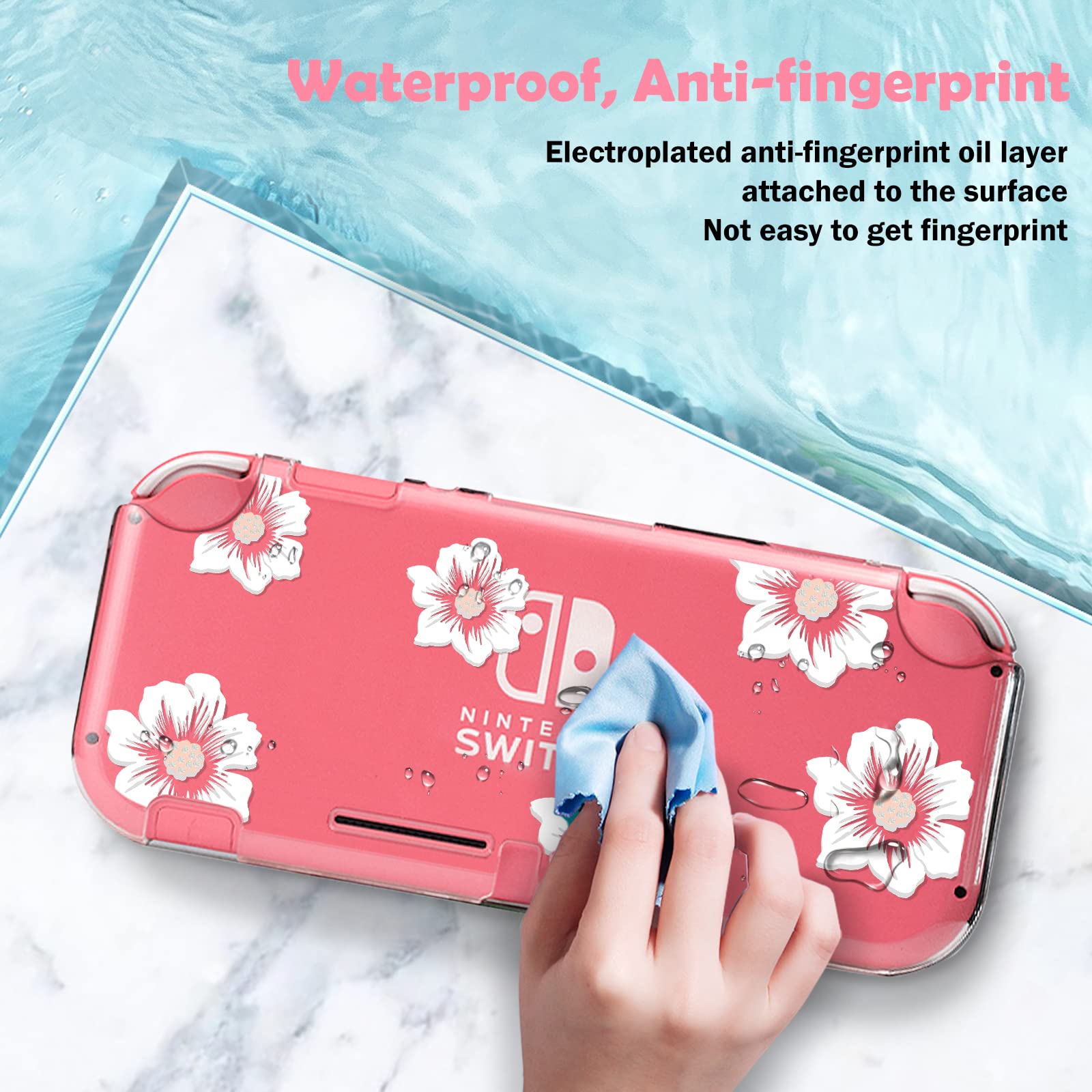 DLseego Sakura White Flower Floral Clear Switch Lite Protective Case 2-Piece Split Full Wrap PC Hard Shell Anti-Scratch All-Round Protection Cover for Switch 2019 Model