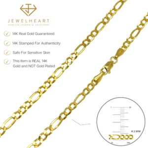 JEWELHEART 14K Real Gold Figaro Chain - 4.1mm Diamond Cut Cuban Link Figaro Necklace For Men - Dainty Yellow Gold Pendant Necklace For Women with Lobster Clasp 20"