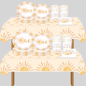 First Trip Inspired Around The Sun Birthday Decorations 102pcs Boho One Sun 1st Birthday Paper Plates Napkins Cups and Table Cloth You Are My Sun Sunshine Party Supplies Boho One Sun 1st Birthday Decoration