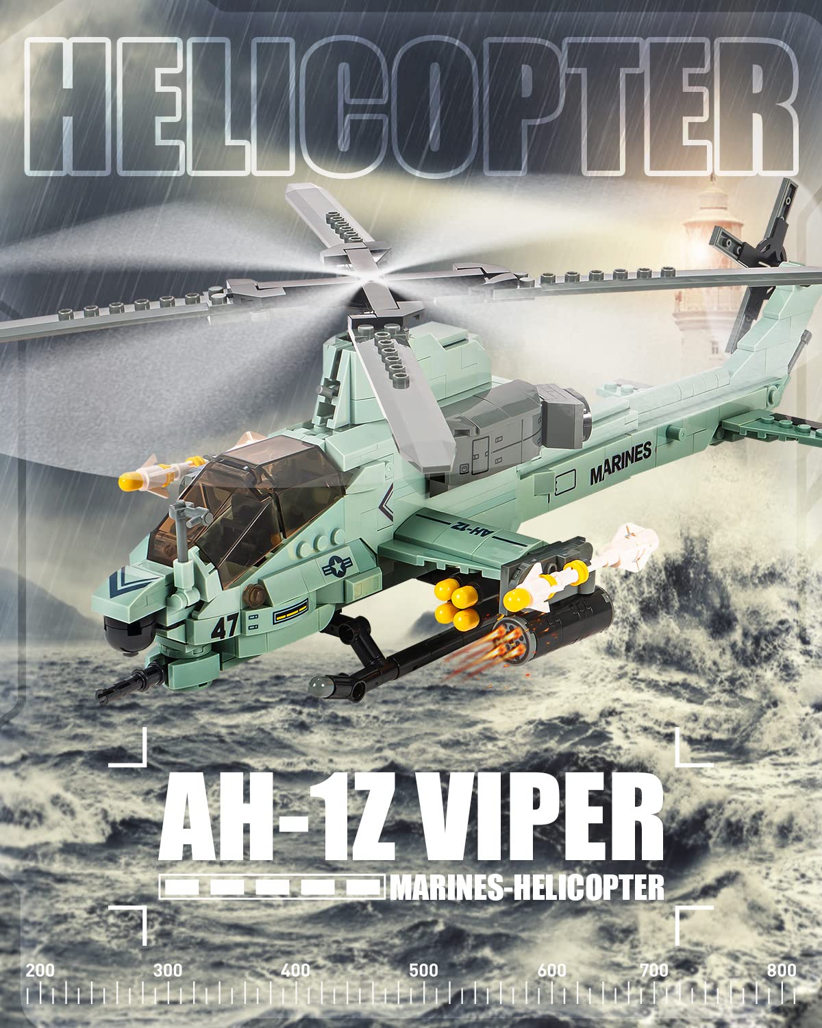 dOvOb Military AH-1Z Viper Helicopter Building Blocks Set, Army Plane Toys as Gift for Kids or Adult (597 Pieces)