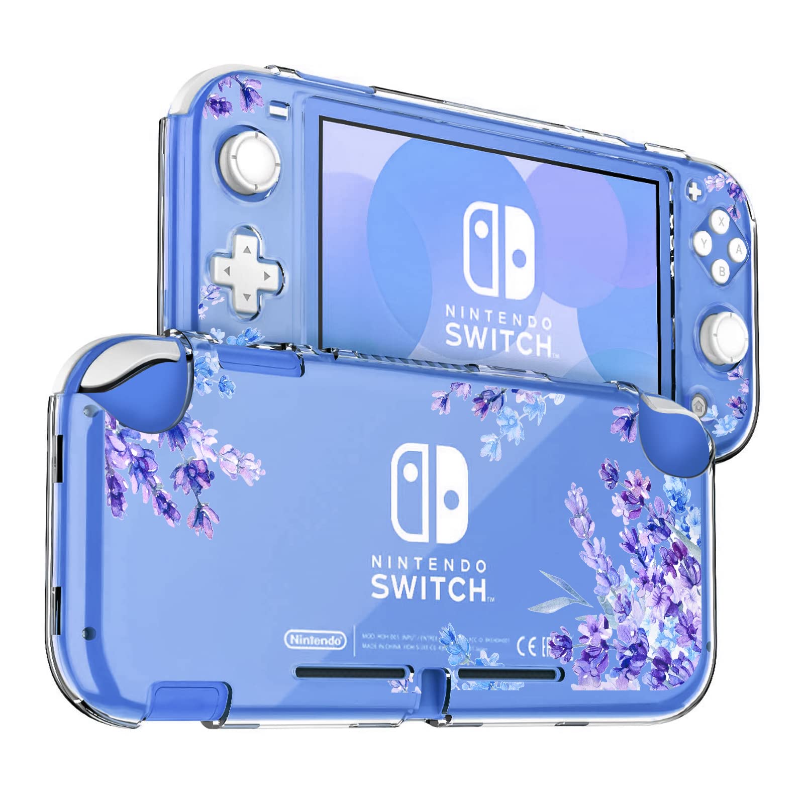 DLseego Purple Lavender Flower Floral Clear Switch Lite Protective Case 2-Piece Split Full Wrap PC Hard Shell Anti-Scratch All-Round Protection Cover for Switch 2019 Model