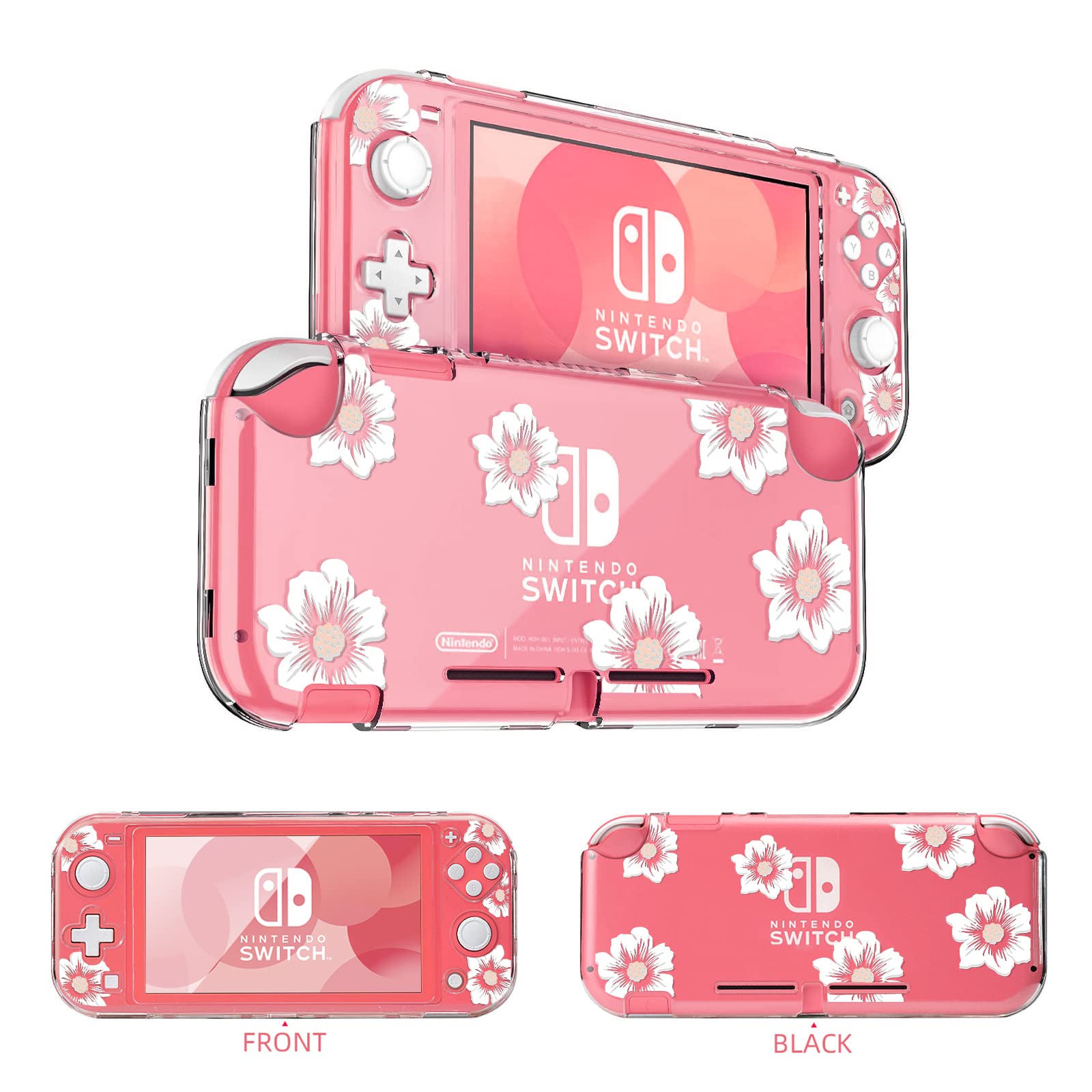 DLseego Sakura White Flower Floral Clear Switch Lite Protective Case 2-Piece Split Full Wrap PC Hard Shell Anti-Scratch All-Round Protection Cover for Switch 2019 Model