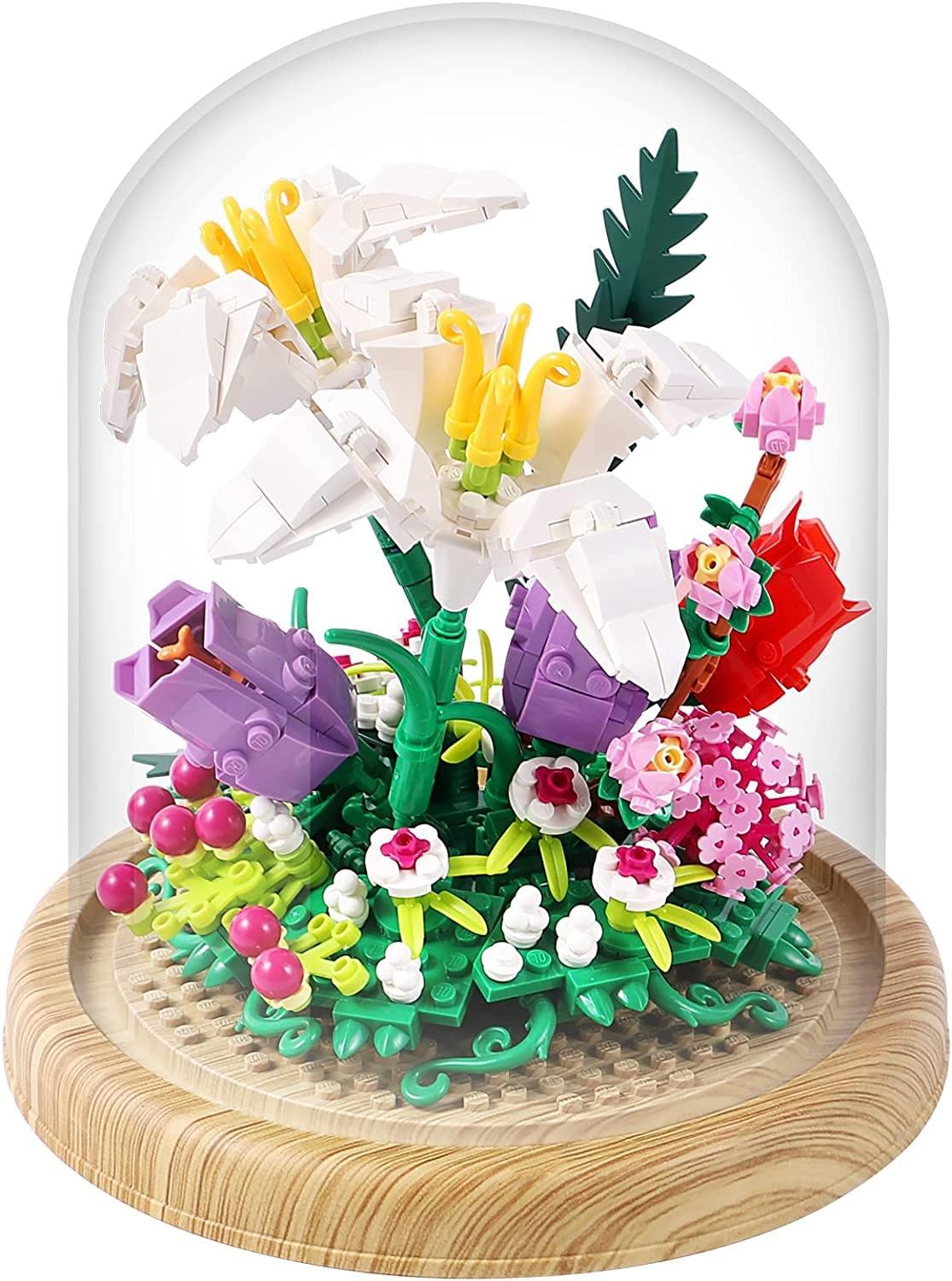 RSDHFLY Creative Bonsai Flower Bouquet Building Kit,Flower Botanical Collection Construction Building Toy,Building Blocks Set for Adults and Kids (Lily Bonsai Flower)