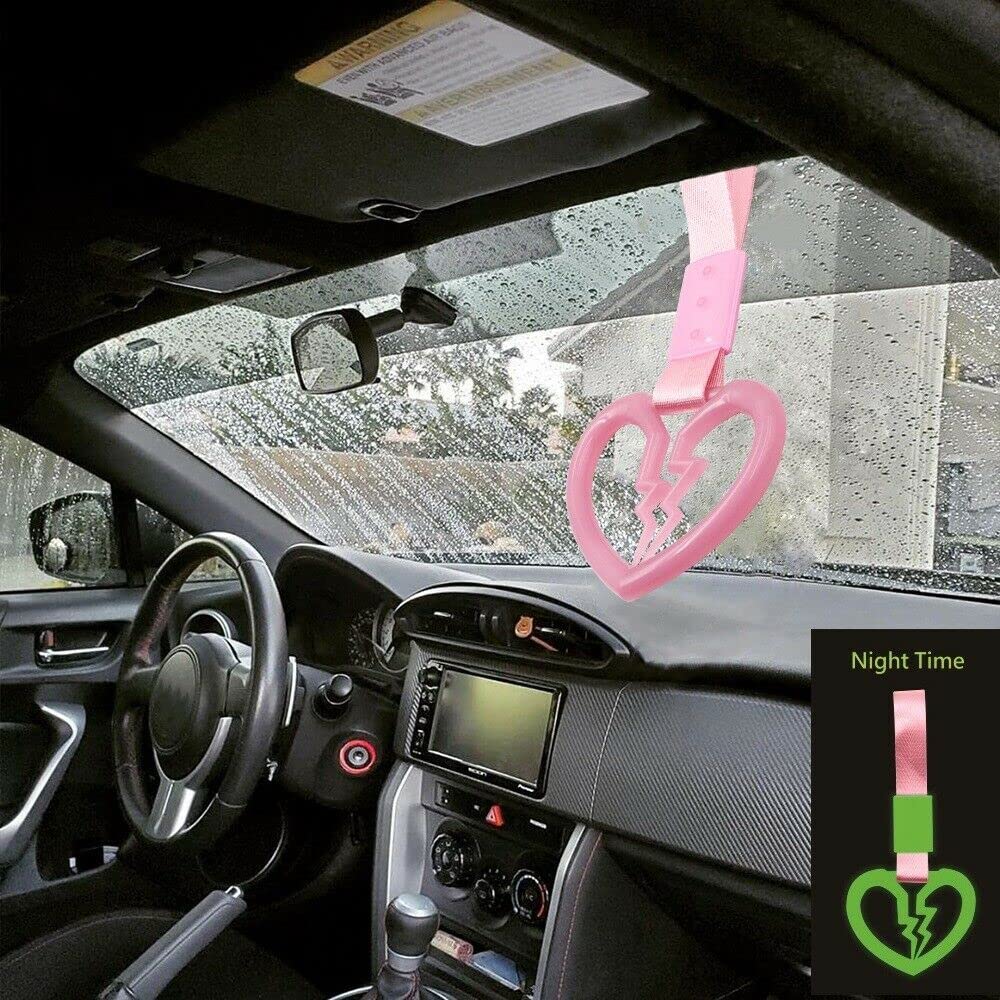 Auto Car Accessory Broken Heart Pink Glow in Dark TSURIKAWA Ring Subway Train Bus Handle Strap Style_8888