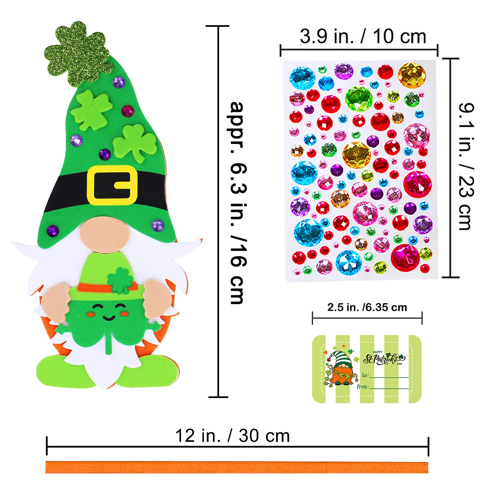 Winlyn 24 Sets St. Patrick's Day Decorations Gnome Shamrock Ornaments DIY St. Pat's Craft Kits Assorted Lucky Four-Leaf Clover Irish Shamrock Foam Stickers for Kids Classroom Home Activity Art Project