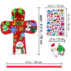 Winlyn 24 Sets Christmas Craft Kits DIY Christmas Cross Ornaments Decorations Art Sets Snowman Snowflake Christmas Foam Stickers Arts and Crafts for Kids Party Classroom Sunday School VBS Activities