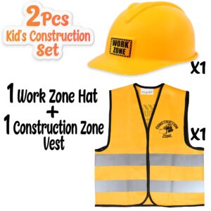 AnapoliZ Kids Construction Vest plus Hat Set | 2 Pcs Kids Construction Worker Vest & Hat Dress Up | Yellow Reflective Vest Construction, plus Yellow Plastic Childrens Hard Hat | Construction Costume