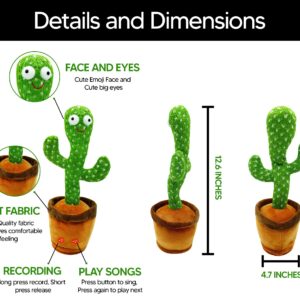 Majesty Trends Dancing Cactus Toy Talking Singing Plush Toy Mimicking Repeats What You Say, Have Recording & 120 Funny Musical Songs Wiggly Dance with Lighting Funny Kids Gift