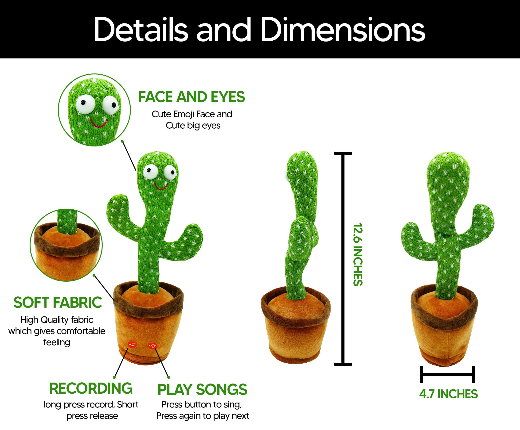 Majesty Trends Dancing Cactus Toy Talking Singing Plush Toy Mimicking Repeats What You Say, Have Recording & 120 Funny Musical Songs Wiggly Dance with Lighting Funny Kids Gift