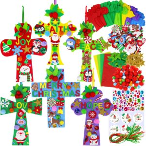 winlyn 24 sets christmas craft kits diy christmas cross ornaments decorations art sets snowman snowflake christmas foam stickers arts and crafts for kids party classroom sunday school vbs activities