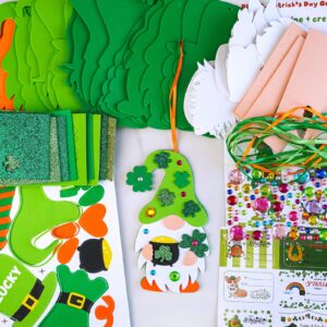 Winlyn 24 Sets St. Patrick's Day Decorations Gnome Shamrock Ornaments DIY St. Pat's Craft Kits Assorted Lucky Four-Leaf Clover Irish Shamrock Foam Stickers for Kids Classroom Home Activity Art Project