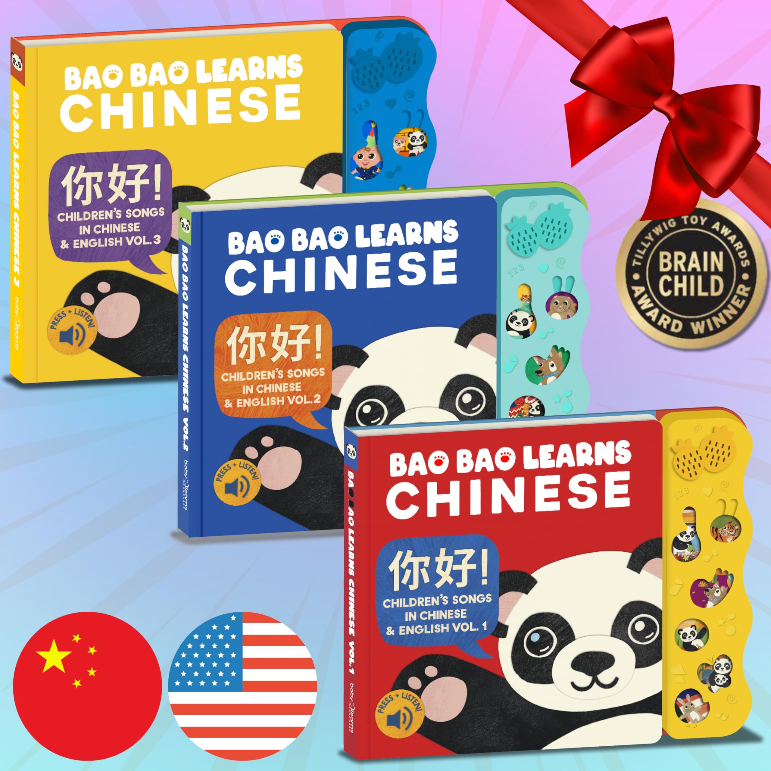 Bao Bao Learns Chinese Bundle Deal, Musical Chinese Baby Book, Learning Toy, Baobao Learn Chinese for Kids, Mandarin Chinese Books for Toddlers 1-3, Chinese Song Book, Bilingual Toys & Baby Board Book