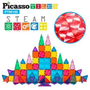 PicassoTiles 100 PC Magnetic Mini Tiles + Carry Case: STEAM Educational Playset for Kids Includes Travel Storage Organizer - Fun Learning, Construction, Engineering, and Sensory Development Gift Idea