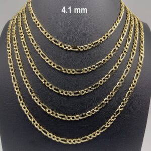 JEWELHEART 14K Real Gold Figaro Chain - 4.1mm Diamond Cut Cuban Link Figaro Necklace For Men - Dainty Yellow Gold Pendant Necklace For Women with Lobster Clasp 20"