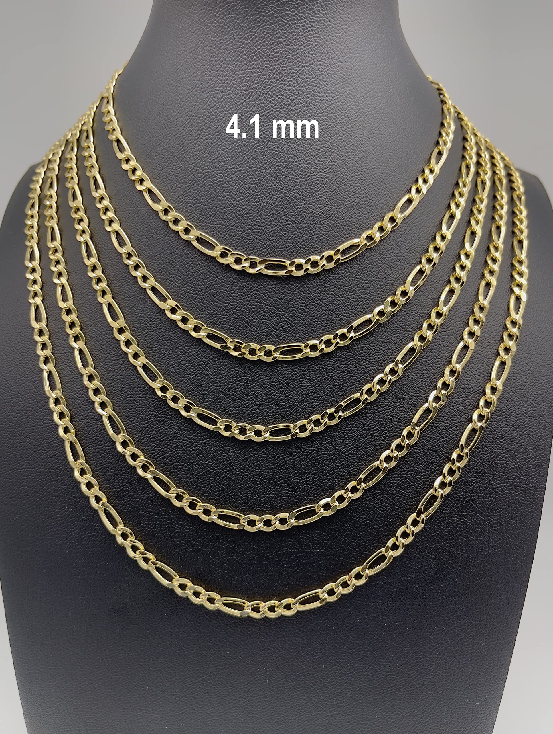 JEWELHEART 14K Real Gold Figaro Chain - 4.1mm Diamond Cut Cuban Link Figaro Necklace For Men - Dainty Yellow Gold Pendant Necklace For Women with Lobster Clasp 20"