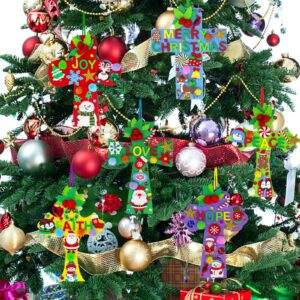 Winlyn 24 Sets Christmas Craft Kits DIY Christmas Cross Ornaments Decorations Art Sets Snowman Snowflake Christmas Foam Stickers Arts and Crafts for Kids Party Classroom Sunday School VBS Activities