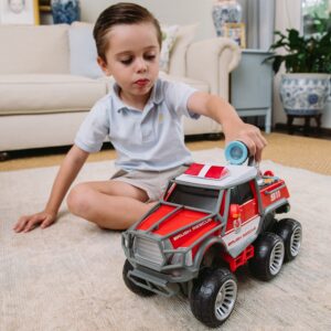 Sunny Days Entertainment Maxx Action Fire Rescue Off Road Over 14" Firetruck Toy with Working Water Cannon and Targets, Lights, Sounds, Motorized Drive and Shooting Water, Extra Large