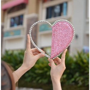 Anopo Heart Round Shape Rhinestone Clutch Purse Bag Diamond Frame Glitter Bright Sequins Evening Handbag Wedding Party Prom Heart Pink