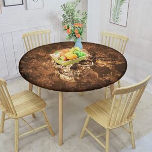 Skull Elastic Edged Polyester Fitted Table Cover,Human Skull on The Soil Print Round Fitted Tablecloth, XXLarge, Fit Round Tables up 65"-71" Diameter, for Christmas Wedding Party Dining Banquet