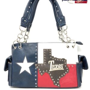 Premium American National Flag Rhinestone Handbag, Messenger bag, Wallet in Multi Colors (Texas State Map Set)