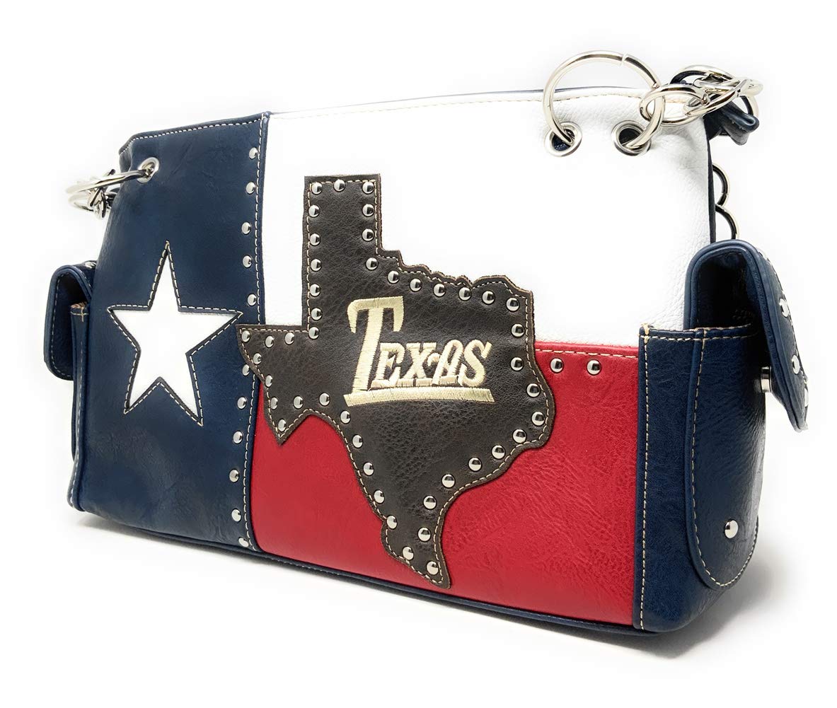 Premium American National Flag Rhinestone Handbag, Messenger bag, Wallet in Multi Colors (Texas State Map Set)