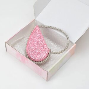 Anopo Heart Round Shape Rhinestone Clutch Purse Bag Diamond Frame Glitter Bright Sequins Evening Handbag Wedding Party Prom Heart Pink