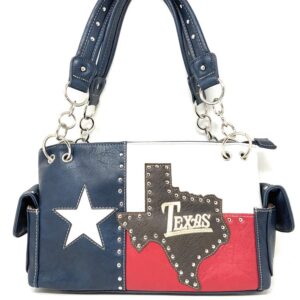 Premium American National Flag Rhinestone Handbag, Messenger bag, Wallet in Multi Colors (Texas State Map Set)