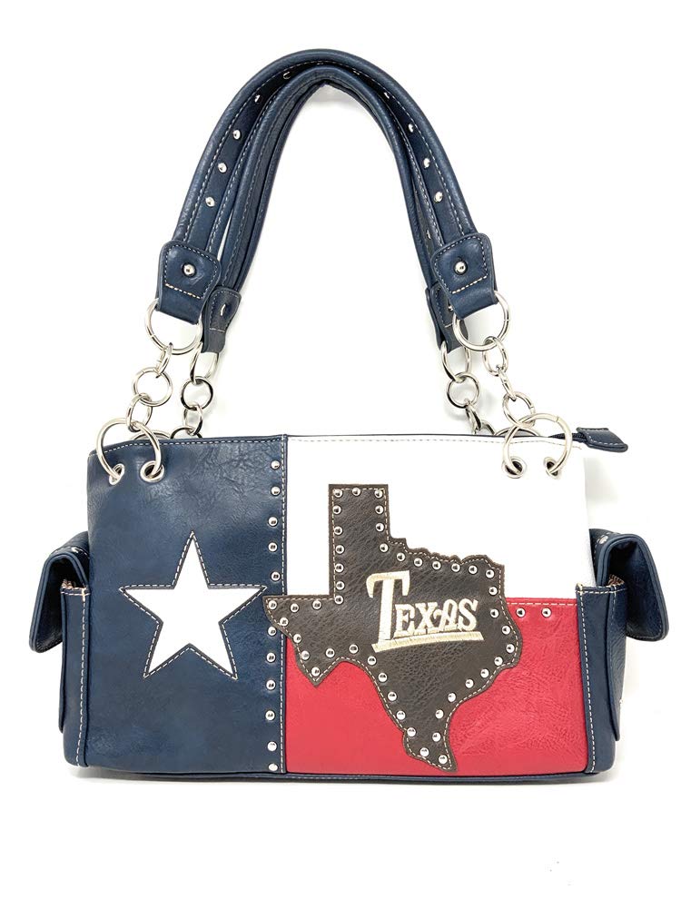 Premium American National Flag Rhinestone Handbag, Messenger bag, Wallet in Multi Colors (Texas State Map Set)