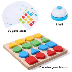 Wooden Puzzles Shape Color Matching Board Games Preschool Educational Montessori Toys for Kids 3 4 5 6 Years Old Boys Girls Brain Teaser Puzzle Logic Game with Bell Cards