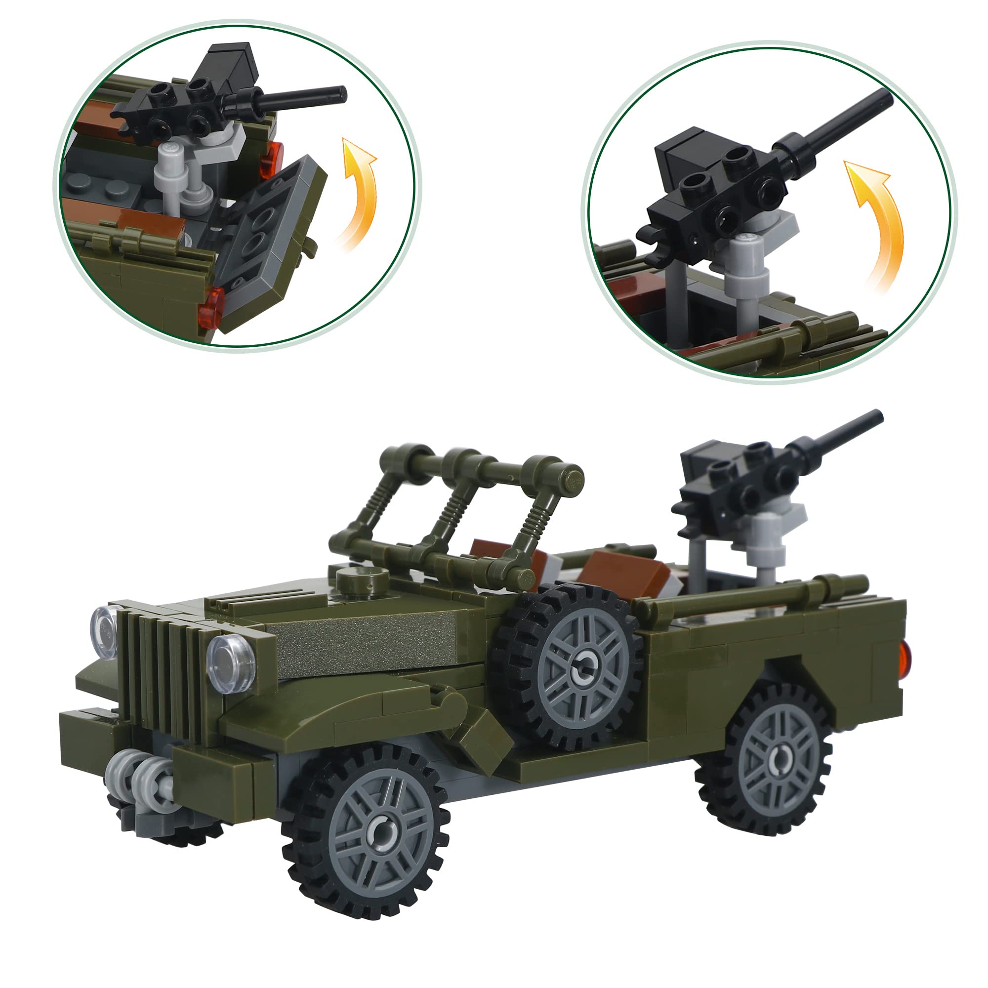 BRICK STORY Military Vehicle Building Sets WW2 Army Truck Building Kit 251 Pieces WWII Building Blocks World War 2 Car Model Armed Weapon Guns Battle Building Bricks Toys for Kids boys girls Aged 6-12