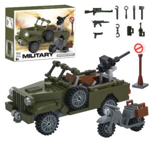 brick story military vehicle building sets ww2 army truck building kit 251 pieces wwii building blocks world war 2 car model armed weapon guns battle building bricks toys for kids boys girls aged 6-12