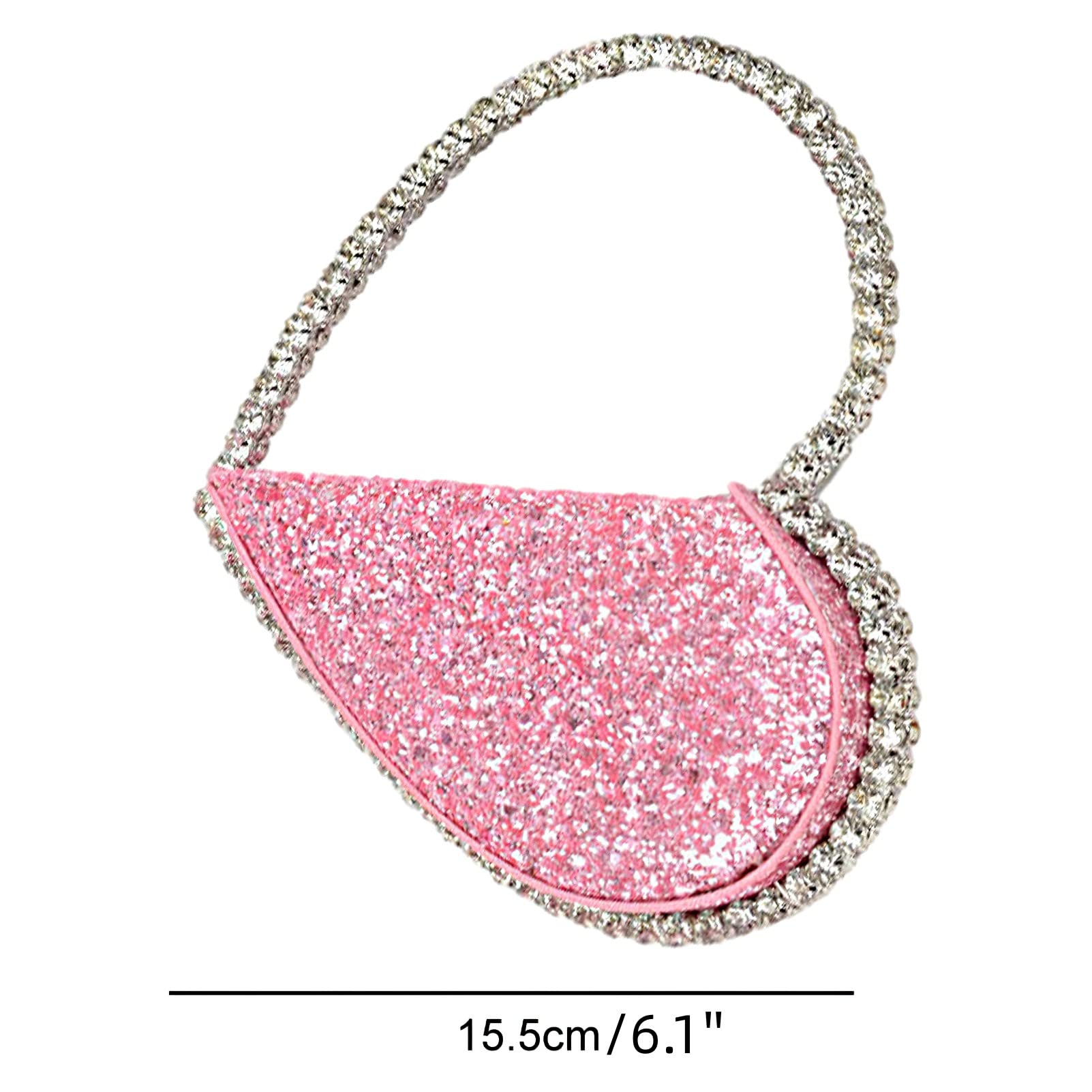 Anopo Heart Round Shape Rhinestone Clutch Purse Bag Diamond Frame Glitter Bright Sequins Evening Handbag Wedding Party Prom Heart Pink