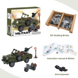 BRICK STORY Military Vehicle Building Sets WW2 Army Truck Building Kit 251 Pieces WWII Building Blocks World War 2 Car Model Armed Weapon Guns Battle Building Bricks Toys for Kids boys girls Aged 6-12