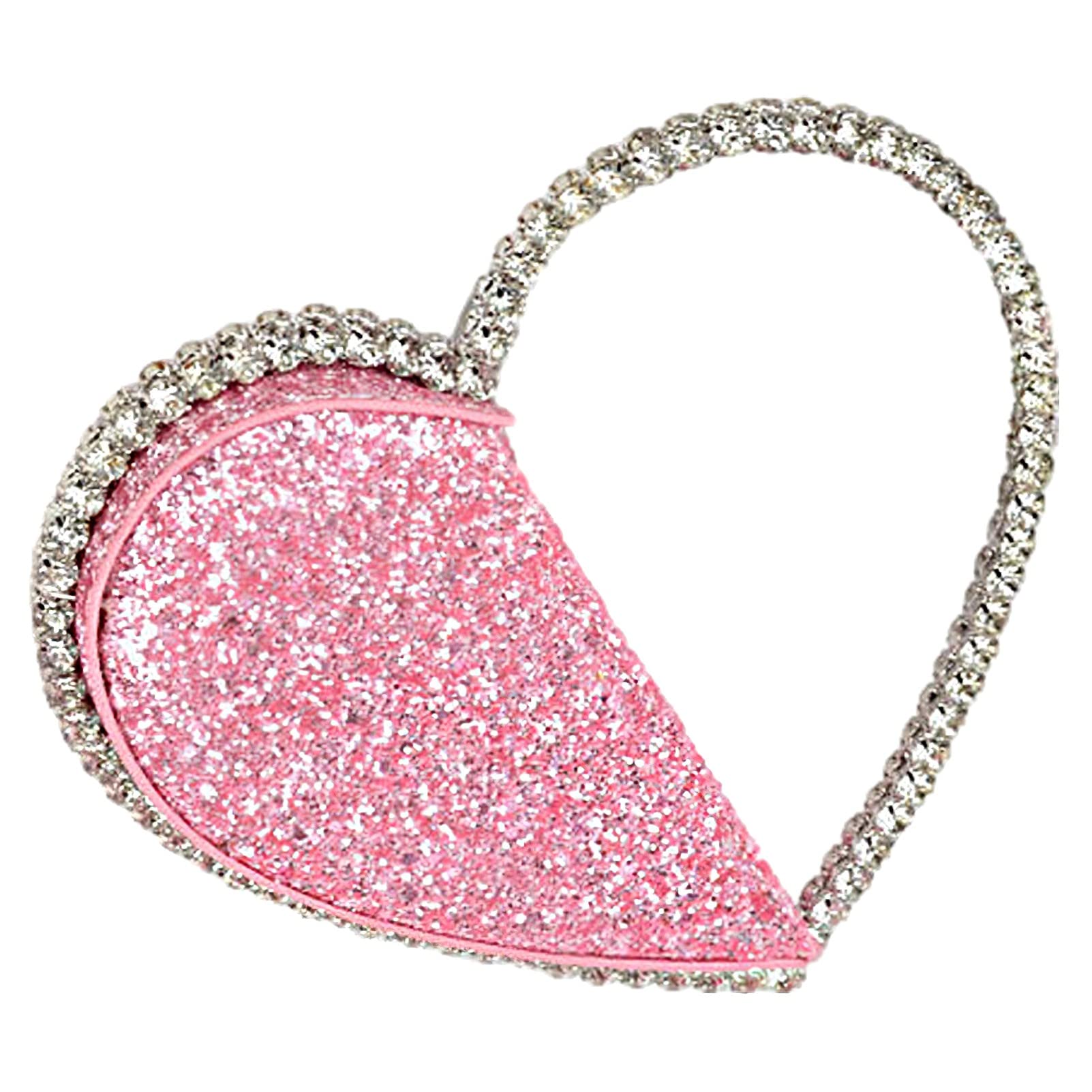 Anopo Heart Round Shape Rhinestone Clutch Purse Bag Diamond Frame Glitter Bright Sequins Evening Handbag Wedding Party Prom Heart Pink